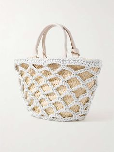 White Woven leather and raffia tote | TOD'S | NET-A-PORTER Luxury White Bucket-shaped Bag, Luxury Leather Basket Bucket Bag, Luxury Woven Leather Basket Bag, Designer White Straw Bag For Everyday Use, Luxury White Straw Bag For Daily Use, Designer White Bucket Bag With Leather Handles, Luxury White Bucket Bag With Leather Handles, Luxury White Straw Bag With Braided Handles, Luxury White Straw Bag With Double Handle