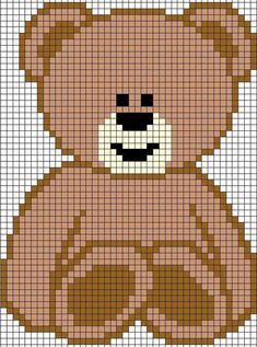 a cross stitch teddy bear is shown in brown and tan colors, with black eyes