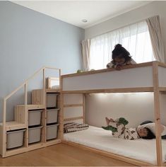 Toddler Room Ideas: Beds & Play Areas 🎨 Childrens Bedrooms Ikea, Kura Full Bed Hack, Ikea Kura Shared Room, Ikea Toddler Room Boy, Ikea Kura Stairs, Sibling Room Sharing Brother Sister Small Room, Toddler Clothing Organization, Ikea Kids Bedroom Boys, Trofast Bookshelf