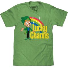 Incredibly Soft Heather Green Shirt! Nostalgic Retro Lucky Charms Logo. Great Material And Comfortable! Get Lucky! Cereal Logo, Lucky The Leprechaun, Lucky Charms Cereal, Magically Delicious, The Leprechaun, Irish Pride, Get Lucky, Casual Night Out, Heather Green