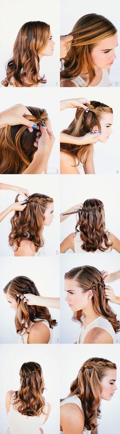 Las trenzas son una de las favoritas de las novias. Aquí algunos ejemplos de trenzas maravillosas que podemos hacer nosotras mismas. Waterfall Braid Tutorial, Waterfall Braid Hairstyle, Beachy Style, Long Hair Tutorial, Waterfall Braid, Penteado Cabelo Curto, Braided Hairstyles For Wedding, Skirt Maxi, Wedding Hairstyles For Long Hair