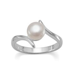 Polished Sterling Silver Ring Features A 6.5mm Cultured Freshwater Pearl With Crossover Design Band. Available In Whole Sizes 5-9. .925 Sterling Silver Pearl Ring Design, White Pearl Ring, Silver Pearl Ring, Freshwater Pearl Ring, Silver Pearls, Silver Stars, Pearl Ring, White Pearl, Quality Jewelry