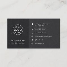 a black and white business card with a circle logo on it