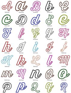 the alphabets and numbers are drawn in different colors