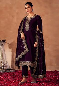 Purple velvet pant style suit 4100E Desc: Style : Pakistani Salwar Kameez Color : Purple Fabric : Viscose Velvet Work : Embroidery Sequence Wash Care : Dry clean Sleeve Style : Quarter Sleeve Long Sleeves : Done only in Custom Stitch Sleeves Lining : Done only in Custom Stitch Bust Size : 32 to 42 Inches Occasion : Wedding Eid Mehendi Sangeet Reception Ceremonial Engagement. With Express Free Shipping Buy Indian Party wedding wear bridal Anarkali Salwar Purple velvet pant style suit 4100E online Blue Reception, Green Velvet Pants, Bridal Anarkali, Velvet Dupatta, Velvet Pant, Celana Fashion, Embroidery Pants, Velvet Embroidery, Trouser Suit