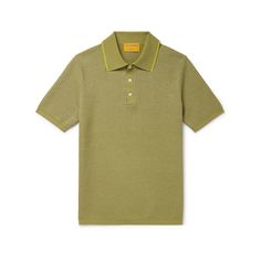 Guest in Residence creates timeless, quality pieces you can pass down, the brand refers to them as "future heirlooms". Tipped with chartreuse along the collar, this polo shirt is knitted from soft cotton and has a subtly striped texture. Stripes Texture, Cotton Polo Shirt, Cotton Polo, Textured Knit, Suede Jacket, Formal Shirts, Knit Cotton, Mens Polo Shirts, Down Jacket