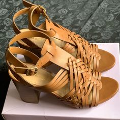 Brand New, Never Worn. Brown Size 11 Summer Brown Open Heel Heels, Brown Summer Sandals With Block Heel, Brown Block Heel Summer Sandals, Chic Tan Heels For Spring, Spring Tan Open Toe Sandals, Summer Tan Closed Toe Sandals, Summer Tan Closed-toe Sandals, Tan Open Toe Sandals For Spring, Tan Heels For Summer