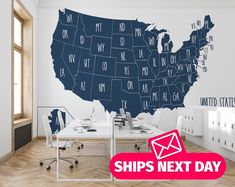 a map of the united states is shown with an envelope on it and ships next day