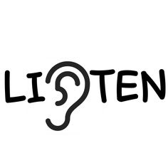 the word listen written in black ink with a question mark on it's side