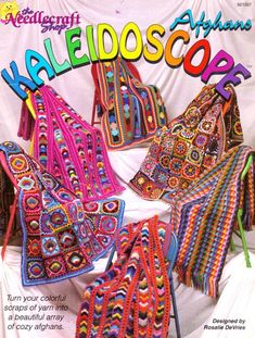 the front cover of a magazine with colorful crocheted bags and purses on it