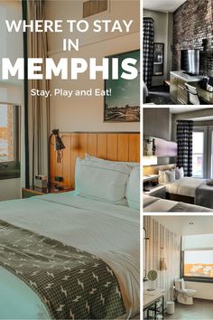 there is a collage of pictures with the words where to stay in memphis stay play and eat