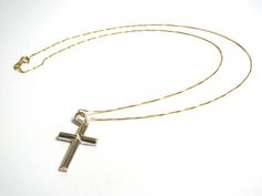 "14k Yellow Gold Diamond Cross Necklace 14K Yellow Gold Chain measures 17.5\" Long Cross measures: 1 1/4\" tall x 1/2\" wide Total Weight: 3.3 Grams Chain not included - for picture purposes only Need a chain: https://www.etsy.com/shop/WatchandWares?ref=seller-platform-mcnav&section_id=24412209 For more crosses: https://www.etsy.com/shop/WatchandWares?ref=seller-platform-mcnav&search_query=cross 052913-1601 FEEL FREE TO MESSAGE ME IF YOU HAVE ANY QUESTIONS OR WISH TO SEE MORE PICTURES * Yellow Gold Cross Jewelry With Box Chain, Yellow Gold Cross Jewelry With Curb Chain, Yellow Gold Cross Necklace With Curb Chain, Formal Cross Pendant Necklace With Box Chain, 14k Gold Crucifix Necklace For Formal Occasions, Elegant Crucifix Necklace With Box Chain, Gold Diamond Cross Necklace, Diamond Cross Necklace Gold, Diamond Cross Necklace