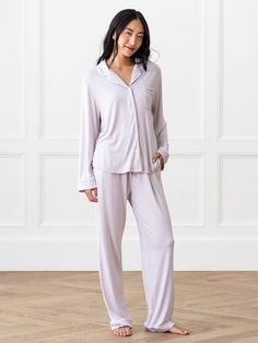 Bedtime can’t come soon enough when you’re waiting to slip into our Long Sleeve Pajama Set. Crafted with a soft stretch-knit that features enhanced breathability and luxurious drape– this lightweight set sleeps degrees cooler than cotton to keep your temperature just right through the night. With elegant contrast piping throughout, the set includes a pocketed button-up and pants with an elastic waistband. AWARDED OPRAH'S FAVORITE THINGS 2019 Women's Stretch-Knit Long Sleeve Bamboo Viscose Pajama Classic Pajamas, Bamboo Pajamas, Come Soon, Bathing Suit Cover Up, Soft Clothes, Pajama Pant, Contrast Piping, Romper Dress, Pajama Top