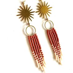 Here Comes the Sun Earrings Long Beaded Fringe Jewelry - Etsy Brass Jewelry With Tiny Beads In Dangle Shape, Artisan Brass Jewelry With Tiny Beads, Red Beaded Brass Jewelry, Fringe Jewelry, Ombre Earrings, Sun Earrings, Winter Earrings, Native American Beaded Earrings, Here Comes The Sun