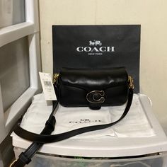 Both Black Leather Straps Are Removable Can Be Worn As An Elegant Clutch Gold Tone Hardware Coach Pillow Tabby Black, Black Leather Coach Clutch, Coach Black Shoulder Bag With Removable Pouch, Black Coach Bag With Branded Hardware, Pink Coach Purses, Tan Purse, Black Coach Bag With Gold-tone Hardware, Coach Shoulder Bag, Black Shoulder Bag