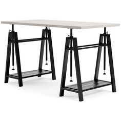 two black and white tables sitting next to each other