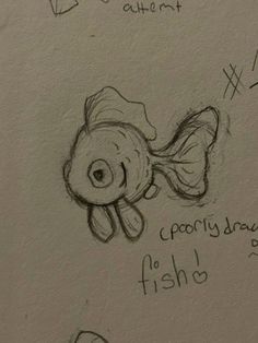 a drawing of a fish with words written on the wall next to it's head