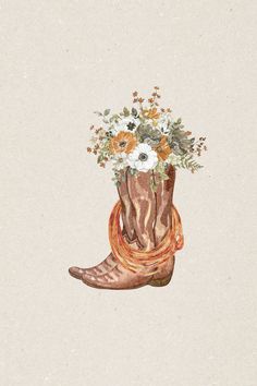 a drawing of a boot with flowers in it