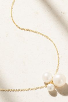 The simplicity of Sophie Billie Brahe's 'Stella' necklace ensures it has all the makings of a modern heirloom. It's handcrafted from 14-karat recycled gold and set with three lustrous freshwater pearls that graduate in size. Sterling Silver Cable Chain Jewelry For Wedding, Elegant 14k Gold Chain Necklace, White Gold Cable Chain Jewelry For Weddings, White Gold Cable Chain Wedding Jewelry, White Gold Wedding Jewelry With Cable Chain, Fine Jewelry Yellow Gold Pearl Chain, Elegant Round Cable Chain Jewelry, Fine Yellow Gold Jewelry With Pearl Chain, Elegant Cable Chain Necklace For Wedding