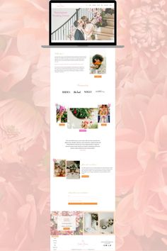 an image of a website page with flowers in the background and a laptop on top