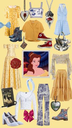 Disney Princess Lookbook, Outfits Inspired By Disney Princesses, Bell Inspired Outfit Disney, Disney Princess Inspired Outfits Women, Beauty And The Beast Disney Outfit, Belle Disney Outfit Ideas, Belle Inspired Outfits Casual, Beauty And The Beast Outfit Ideas, Disney Themed Outfits For Women