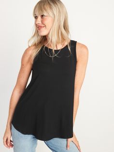 Our Luxe tank tops are supremely soft and drape beautifully.  You deserve it.  High, rounded neck.  Sleeveless.  Curved hem.  Center seam in back.  Super-soft rayon jersey, with comfortable stretch.  @modelsizes 5’9":S | 5'7":L | 5'10":XL @modelsiz Casual Sleeveless Tank Top With 4-way Stretch, High Stretch Moisture-wicking Sleeveless Tank Top, Non-stretch Cotton Sleeveless Tank Top, White Cami Tops, Black Sleeveless Tank Top With 4-way Stretch, Blue Moisture-wicking Sleeveless Tank Top, Old Navy Tank Tops, Halter Tank Top, Halter Tank