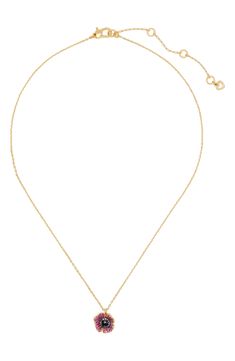 Sparkling crystals fill the poppy-shaped pendant of this delicate necklace that'll lend effortless floral finesse to your everyday ensembles. 19" length; 2 1/2" extender; 1/2" pendant drop Lobster clasp closure Goldtone plate/glass Imported Poppy Necklace, Sparkling Crystal, Delicate Necklace, Mini Pendant, Kate Spade New York, Lobster Clasp, Poppies, Kate Spade, Gold Tones