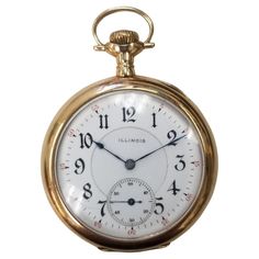 Absolutely beautiful pocket watch. Made by Illinois 1900s. Heavy gauge 14K yellow gold. In pristine crisp condition with hand engraving on the back. 17 jewels. Manual wind. White enamel dial with black enamel numerals. 38mm in diameter. Rounded and heavy; beautiful to look at and to hold. Case number 299055. Case, movement and crystal weigh 72.3 grams. *Motivated to Sell – Please make a Fair Offer* Vintage Timepiece, Pocket Watch Antique, Fob Watch, Vintage Pocket Watch, Open Face, Watch Companies, Pocket Watches, Vintage Clock, Beautiful Watches