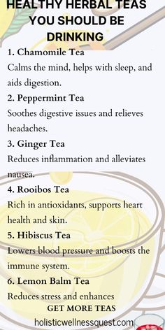 Boost your health with 14 healthy herbal teas! Whether it's calming chamomile tea or detoxifying dandelion tea, these teas are packed with benefits. 🍵🌿 Discover the best herbal tea recipes and their amazing health benefits. Click to learn more! Camomile Tea Benefits Health, Teas And Their Benefits, Benefits Of Dandelion Tea, Herbal Tea Recipes, Dandelion Tea Benefits, Lemon Tea Benefits, Chamomile Tea Benefits, Ginger Tea Benefits, Dandelion Benefits