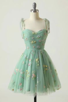 Zapaka Women Green Short Homecoming Dress A-Line Sleeveless Prom Dress With Embroidery – ZAPAKA Short Princess Dress, Champagne Homecoming Dresses, Mint Green Prom Dress, Tea Length Wedding, Dress With Embroidery, Spaghetti Strap Prom Dress, Floral Halter Dress, Graduation Dresses, Short Party Dress