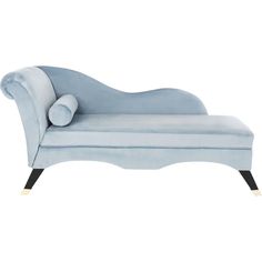 a blue chaise lounge chair with black legs