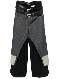 a pair of black and grey jeans with belt