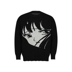 Otaku Face Print Sweater - h0neybear Black Knitted Sweater, Anime Pattern, Men's Knitwear, Knitwear Sweater, Anime Lover, Face Print, Purl Stitch, Black Knit Sweater, Print Sweater