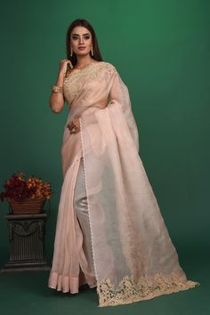 Buy this elegant baby pink designer saree in soft organza with heavy golden embroidered border online in USA which is made of organza fabric and lightweight. This organza Saree is beautified with embroidered work and latest trend. Ideal for casual, kitty parties, stylish accessories. Shop this from Pure Elegance Indian fashion store in USA.-Full view with open pallu. Pink Cotton Silk Pre-draped Saree With Resham Embroidery, Pink Pre-draped Cotton Silk Saree With Resham Embroidery, Pink Raw Silk Blouse With Sheer Dupatta, Peach Chanderi Saree With Resham Embroidery, Pink Embroidered Pre-draped Cotton Silk Saree, Designer Pink Slub Silk Pre-draped Saree, Pink Slub Silk Pre-draped Saree For Designer Wear, Pink Cotton Silk Saree With Sheer Dupatta, Peach Semi-stitched Chanderi Saree