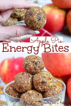 an apple pie energy bites recipe in a glass bowl