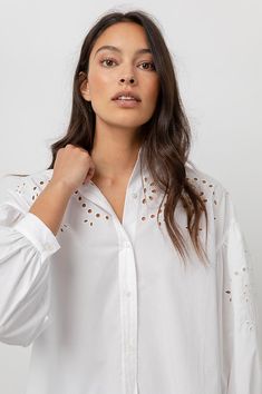 ALISTER - WHITE Eyelet Button Down Shirt, Look Polished, Eyelet Embroidery, White Eyelet, International Fashion, Full Sleeves, Fashion Labels, Discount Code, Full Sleeve