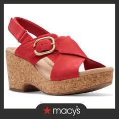 in stock Clarks Sandals, Red Wedges, Cork Sandals, Clarks Women's, Karl Lagerfeld Paris, Womens Clarks, Wedge Sandal, Cork Wedge, Platform Heels