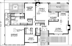 the floor plan for a two story house with three bedroom and an attached garage area