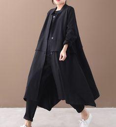 Long Women Casual Hooded Parka Plus Size Coat Jacket ,Custom make service available! Please feel free to contact us if you want custom made for this coat.Materials: cotton blendedMeasurement: One size fits all . length116cmbust 110cm Most of our coat are made of cotton linen fabric, soft and breathy. loose dresses to make you comfortable all the time.Flattering cut. Makes you look slimmer and matches easily.Payment:We accept payment by paypal and credit card. if you would like to pay by credit c Long Cotton Outerwear With Pockets, Cotton Long Coat, Long Black Outerwear With Buttons, Oversized Long Cotton Outerwear, Black Oversized Buttoned Outerwear, Black Oversized Outerwear With Buttons, Oversized Black Outerwear With Buttons, Long Cotton Outerwear With Buttons, Cotton Long Coat With Buttons