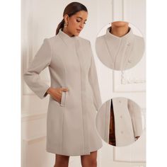 Allegra K Women's Stand Collar Long Sleeve Winter Outerwear Coat Beige X-small : Target