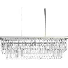 a large rectangular chandelier with clear crystal beads hanging from it's sides