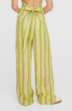 Made from cotton twill covered in three-color stripes, these playful pants are designed with a high waist and baggy legs that pool at the hems. 31" inseam; 26" leg opening; 13" front rise; 16" back rise (size 8) Exclusive retailer Zip fly with button closure Front slant pockets; back patch pockets 100% cotton Machine wash, line dry Imported High Waist Baggy Pants, Contemporary Accessories, Baggy Pants, Baggy Pant, Designer Clothes For Men, Toddler Girl Outfits, Comfortable Dress, Tie And Pocket Square, Women's Summer Fashion