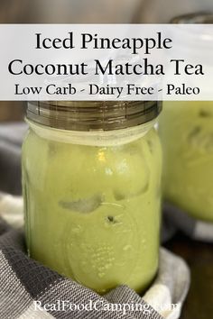 iced pineapple coconut matcha tea with low carb dairy - free palen