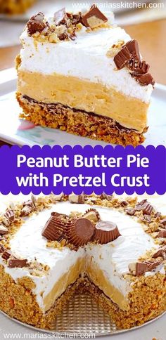 there is a piece of peanut butter pie with pretzel crust on the side