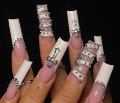 Fuerza Regida Concert Nails, Pink Nails Fall, Nails Shape Coffin, Nail Tech Nails, Tech Nails, Shirt Nails, Nails Shape, Cross Nails, Inspiration Nails