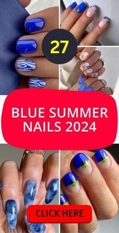 Bright Navy Blue Nails, Nail Designs Summer Blue, Royal Blue Summer Nails, Spring Blue Nails, Blue Nail Colors, Blue White Nails, Spring Nails Blue, Bright Blue Nails, Royal Blue Nails Designs