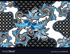 a blue and black floral pattern on a white background