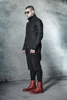 "__BIONIK WOOL JACKET TYPE H __FULLY LINED __RAW HEM __BUTTON CLOSURE __2 FRONT POCKETS __ARM SHAPED SLEEVES __HAND STITCH ON SHOULDERS __HORN BUTTONS model__ chest 103 (40.5\"), waist 77 (30.3\"), hips 96 (37.8\"), biceps 35 (13.8''), height 180 (5'11\"), kg 74 (163 lbs) model wears size M | color: dark grey herringbone, black lining fabric__ 100 wool, lining: 100 cotton care__ dry clean sizing__ size XS (IT 44, US 34, JP 1) chest 92 - 95 cm / 36\" - 37.4\" waist 74 cm / 29.1\" hips 92 cm / 36\ Tailored Avant-garde Outerwear For Fall, Tailored Long Sleeve Avant-garde Outerwear, Tailored Avant-garde Long Sleeve Outerwear, Avant-garde Tailored Long Sleeve Outerwear, Avant-garde Formal Outerwear For Fall, Avant-garde Formal Fall Outerwear, Avant-garde Fall Formal Outerwear, Winter Blazer With Stand Collar And Button Cuffs, Winter Tweed Jacket With Concealed Placket