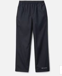 Explore the great outdoors with these high-quality Columbia Rain Pants. Designed for unisex kids, these pants are perfect for any adventure, from fishing to hiking. Made from 100% polyester material, these pants are both waterproof and breathable, ensuring maximum comfort in any weather condition. With an elastic waist and straight leg style, these pants provide a comfortable fit for any body type. The lightweight design allows for easy movement, and the taped seams and quick-dry feature make th Waterproof Black Pants For Hiking, Outdoor Moisture-wicking Black Bottoms, Moisture-wicking Black Bottoms For Outdoor, Outdoor Black Moisture-wicking Bottoms, Waterproof Black Sports Bottoms, Black Outdoor Pants With Elastic Waistband, Casual Black Hiking Bottoms, Black Moisture-wicking Bottoms For Hiking, Rain Pants