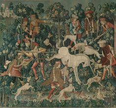 an old tapestry with people and animals on it